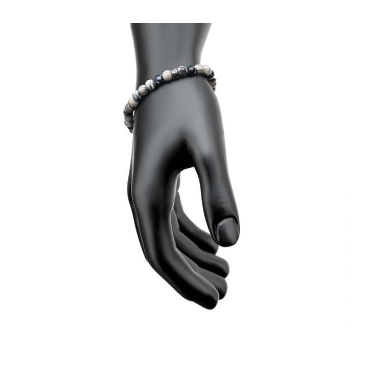 INOX Jewelry Steel Buddha Head Beads with Genuine Snowflake Obsidian Stone Beads