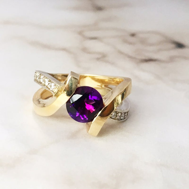 Amethyst Two Tone Caress Ring