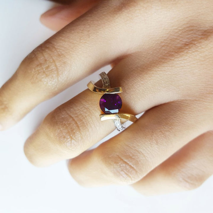 Amethyst Two Tone Caress Ring