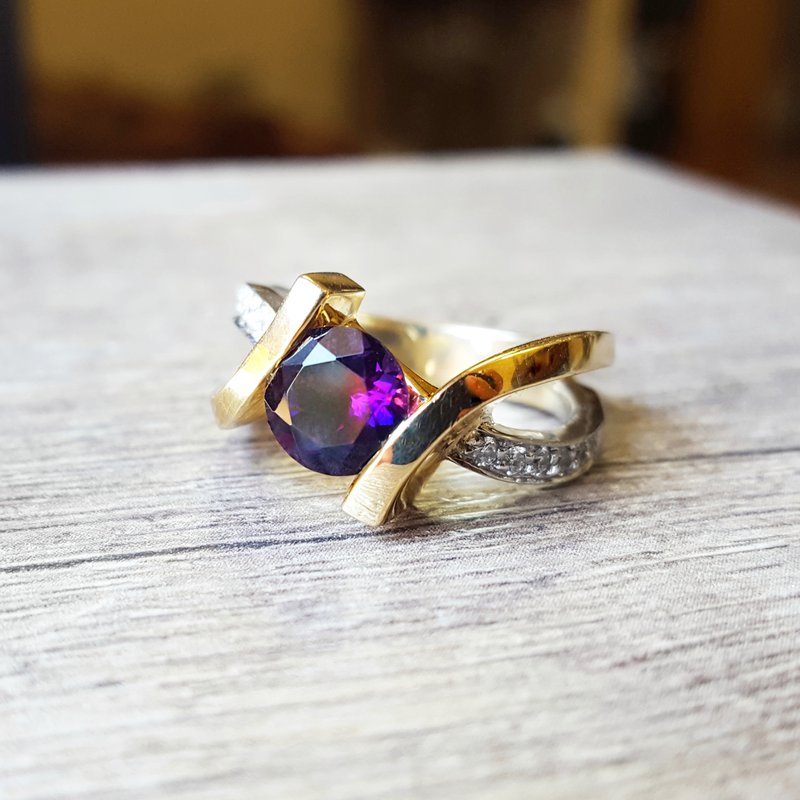  Arizona Amethyst Gold Jewelry Two Tone Caress Ring 363132