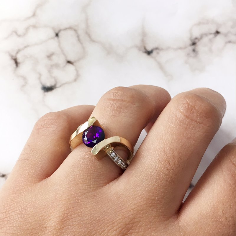 Amethyst Two Tone Caress Ring