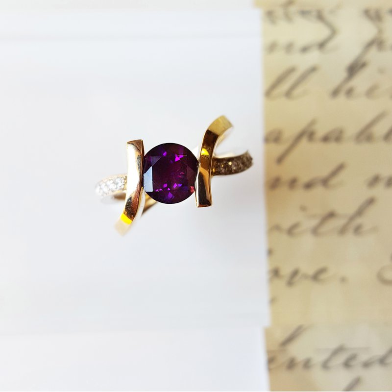 Amethyst Two Tone Caress Ring
