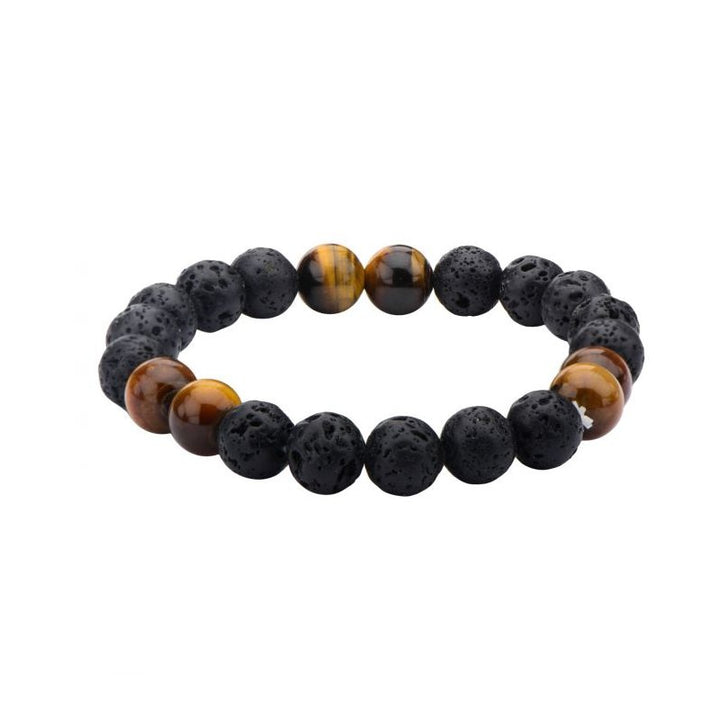 INOX Jewelry Black Lava & Brown Tiger Eye Beads Bracelet