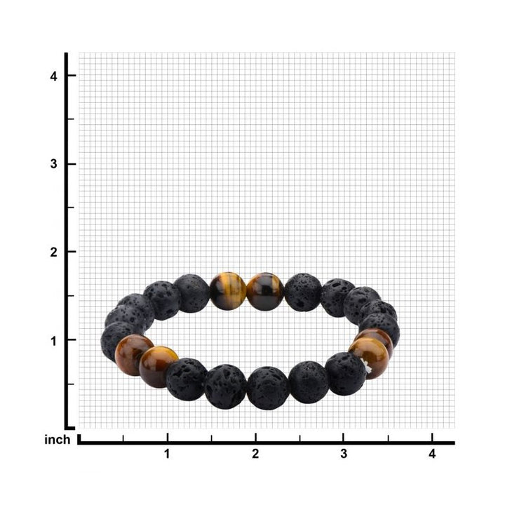 INOX Jewelry Black Lava & Brown Tiger Eye Beads Bracelet