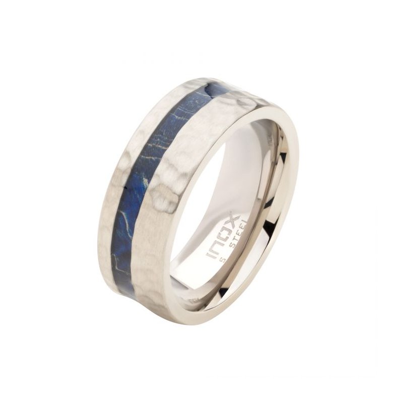 INOX Jewelry Steel Blue Dyed Wood Inlay Ring FR1229