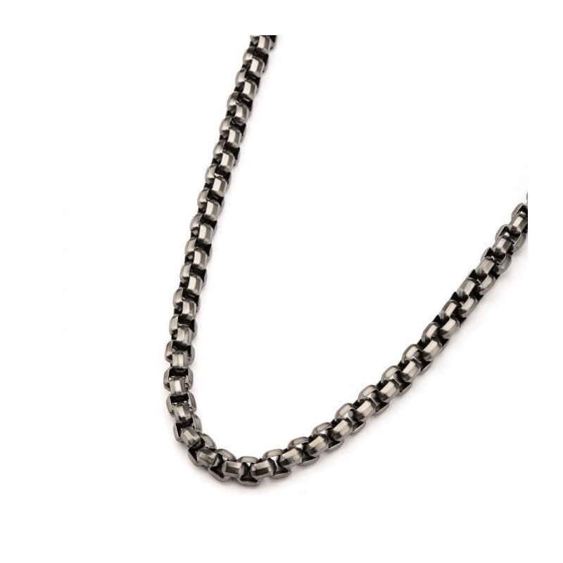 INOX Jewelry Steel Gun Metal Plated Round Box Chain Necklace