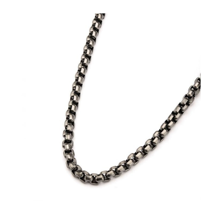 INOX Jewelry Steel Gun Metal Plated Round Box Chain Necklace