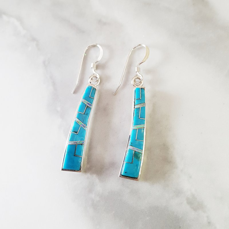  Arizona Turquoise and Inlaid Jewelry Turquoise Curved Dangle Earrings  2411184 - Sami Fine Jewelry