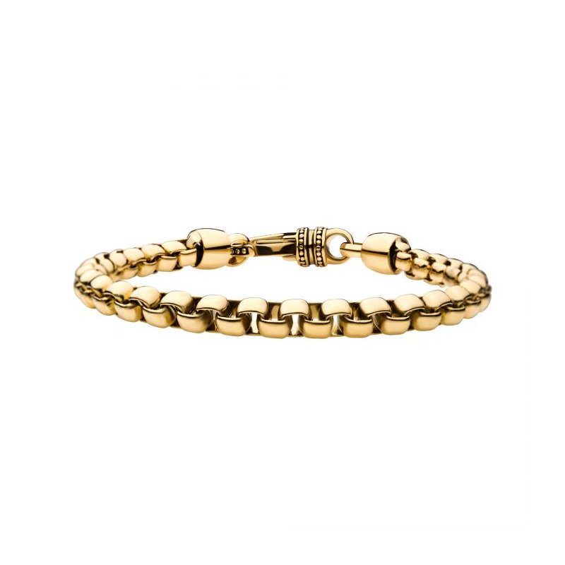 INOX Jewelry 18K Gold IP Bold Box Chain Set BR36330GP-85