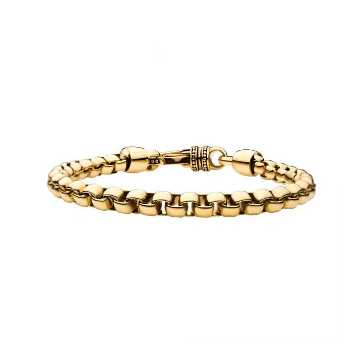INOX Jewelry 18K Gold IP Bold Box Chain Set BR36330GP-85
