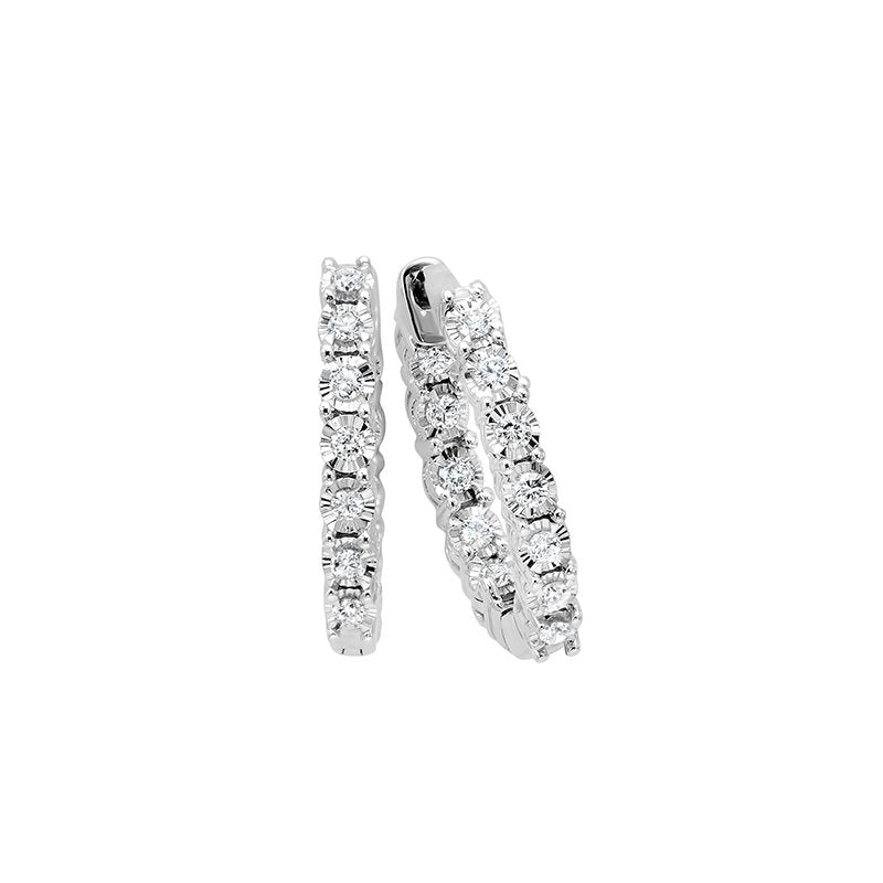 Gems One Diamond Starburst Inside Out Round Hoop Earrings In 14k White Gold (1 Ctw)