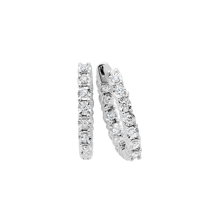 Gems One Diamond Starburst Inside Out Round Hoop Earrings In 14k White Gold (1 Ctw)