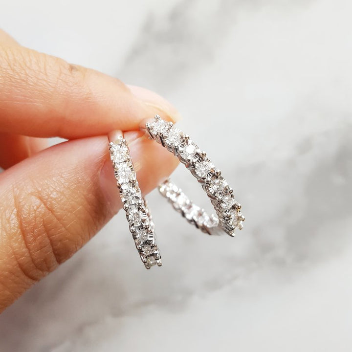 Gems One Diamond Starburst Inside Out Round Hoop Earrings In 14k White Gold (1 Ctw) 151971
