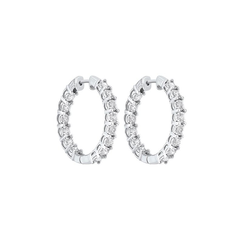 Gems One Diamond Starburst Inside Out Round Hoop Earrings In 14k White Gold (1 Ctw)