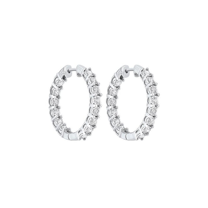Gems One Diamond Starburst Inside Out Round Hoop Earrings In 14k White Gold (1 Ctw)