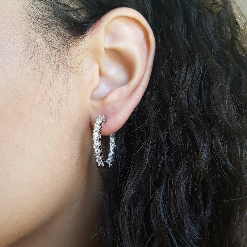 Gems One Diamond Starburst Inside Out Round Hoop Earrings In 14k White Gold (1 Ctw)