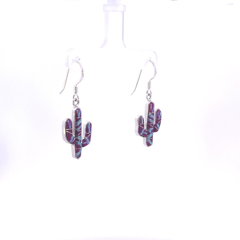 Arizona Turquoise and Inlaid Jewelry Sugelite Saguaro Cactus Dangles