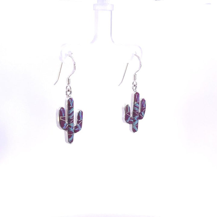 Arizona Turquoise and Inlaid Jewelry Sugelite Saguaro Cactus Dangles