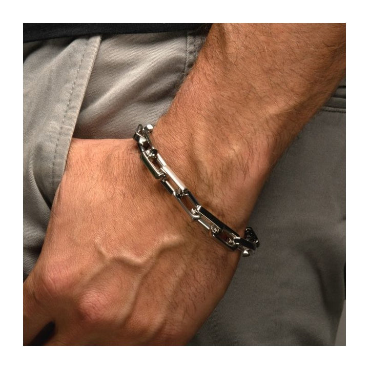 INOX Jewelry 10mm High Polished Finish Stainless Steel Heavy Flat Square Link Bracelet