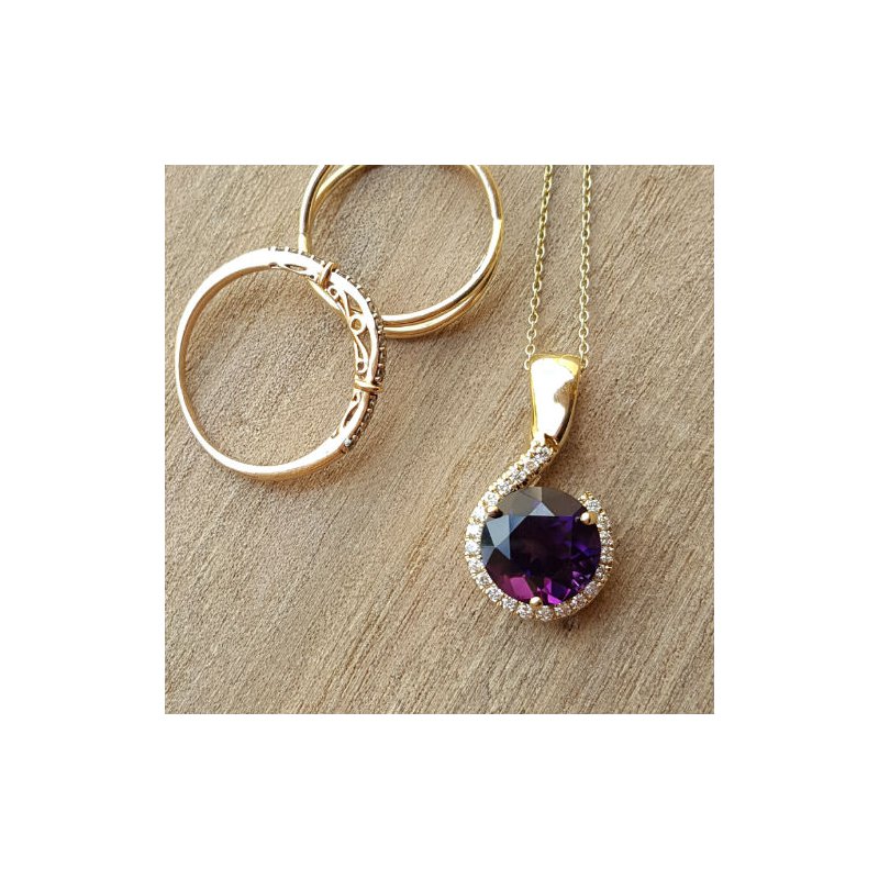 Amethyst Gold Jewelry Half Halo Pendant