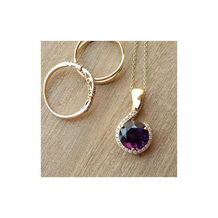 Amethyst Gold Jewelry Half Halo Pendant