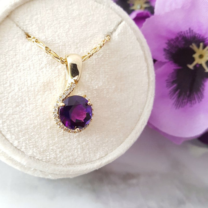 Amethyst Gold Jewelry Half Halo Pendant