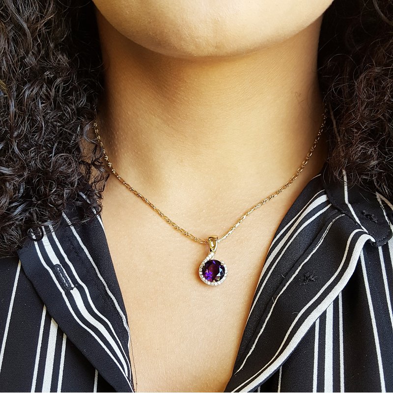 Amethyst Gold Jewelry Half Halo Pendant