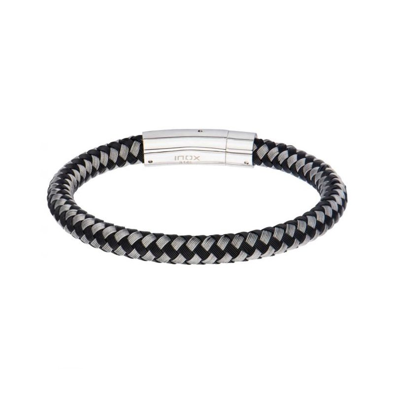 INOX Jewelry Black & White Thread Braided Woven Bracelet BR8849