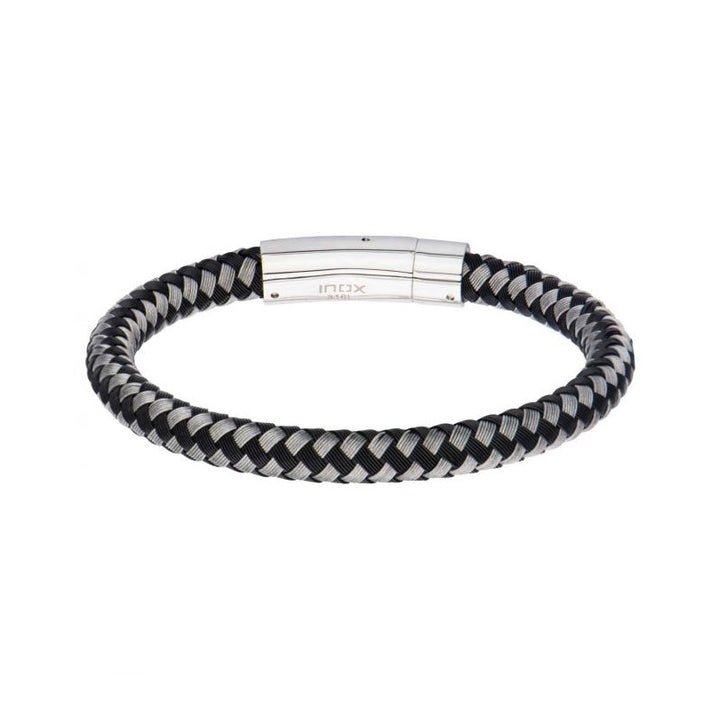 INOX Jewelry Black & White Thread Braided Woven Bracelet BR8849