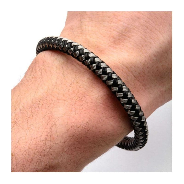 INOX Jewelry Black & White Thread Braided Woven Bracelet