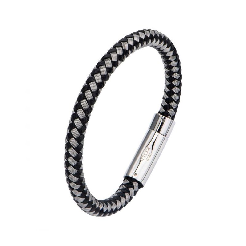 INOX Jewelry Black & White Thread Braided Woven Bracelet