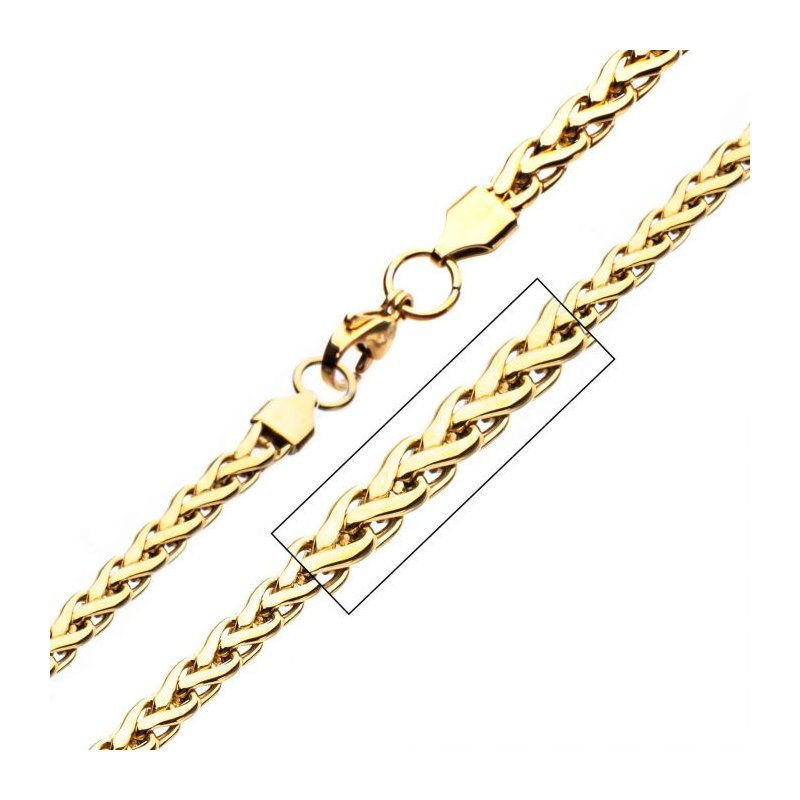 INOX Jewelry Stainless Steel Gold IP 6mm Spiga Chain Shiny NSTC21601G-30