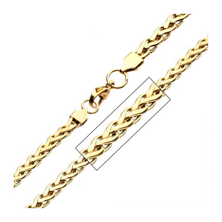 INOX Jewelry Stainless Steel Gold IP 6mm Spiga Chain Shiny NSTC21601G-30