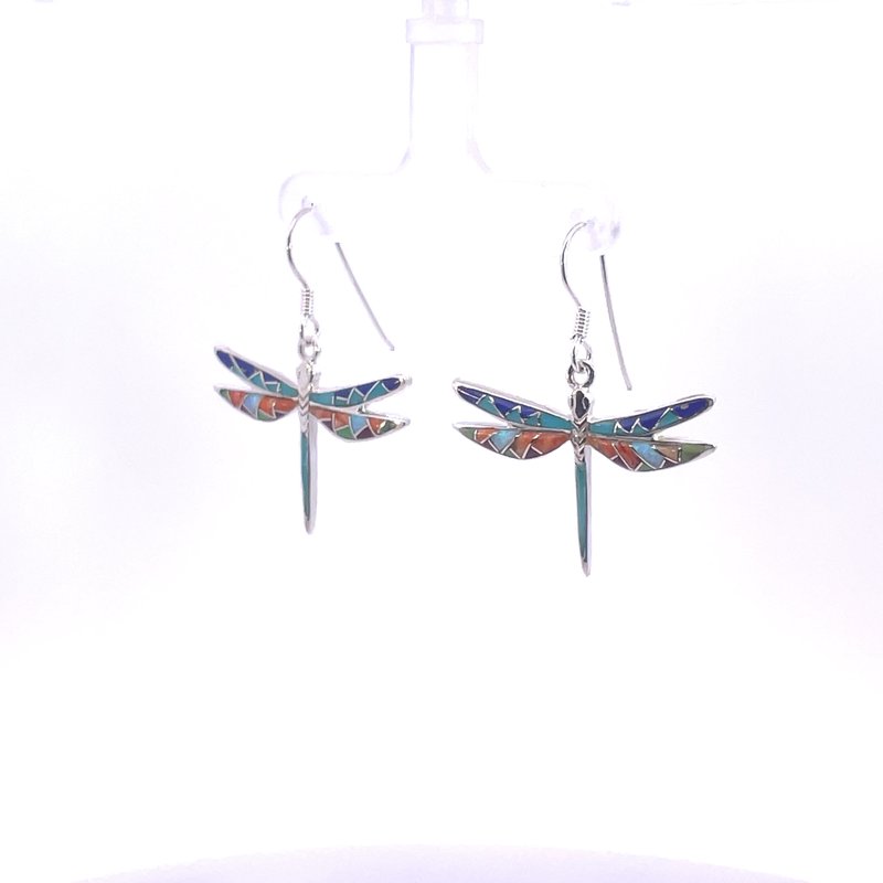 SS Arizona Turquoise and Inlaid Jewelry Dragonfly Earrings