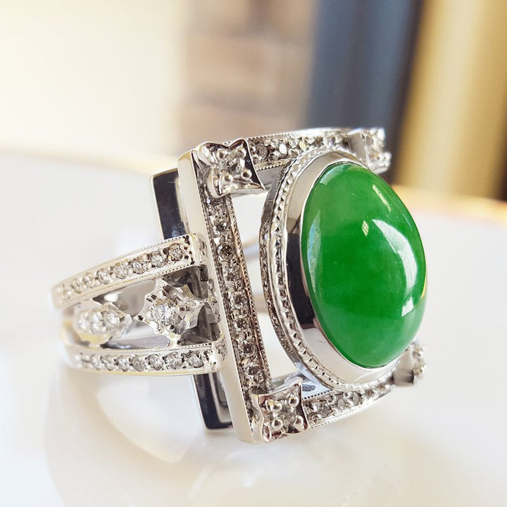  Luxury by Rene Hernandez Apple Green Jade Ring 040149 - Sami Fine Jewelry