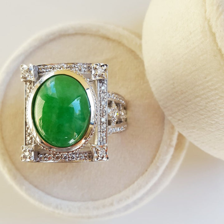 Luxury by Rene Hernandez Apple Green Jade Ring