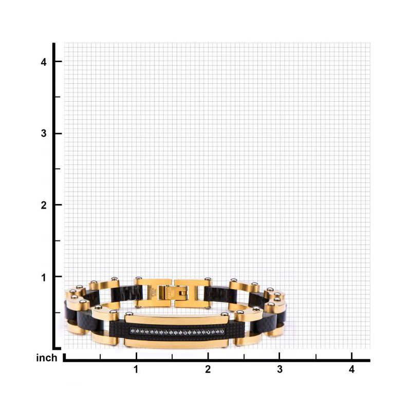 INOX Jewelry Solid Carbon Graphite & Gold IP with Clear CZ Stone ID Link Bracelet