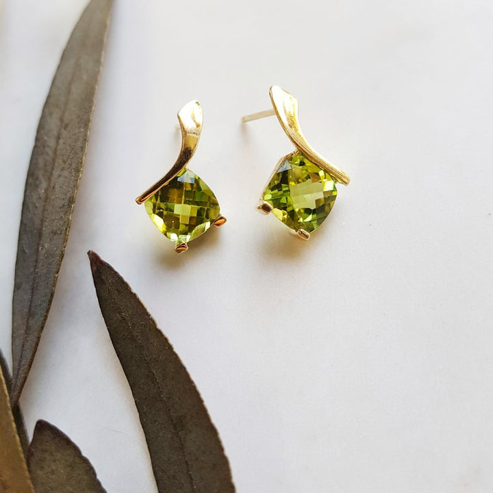 Arizona Peridot Gold Jewelry Sleek Swoop Peridot Earrings