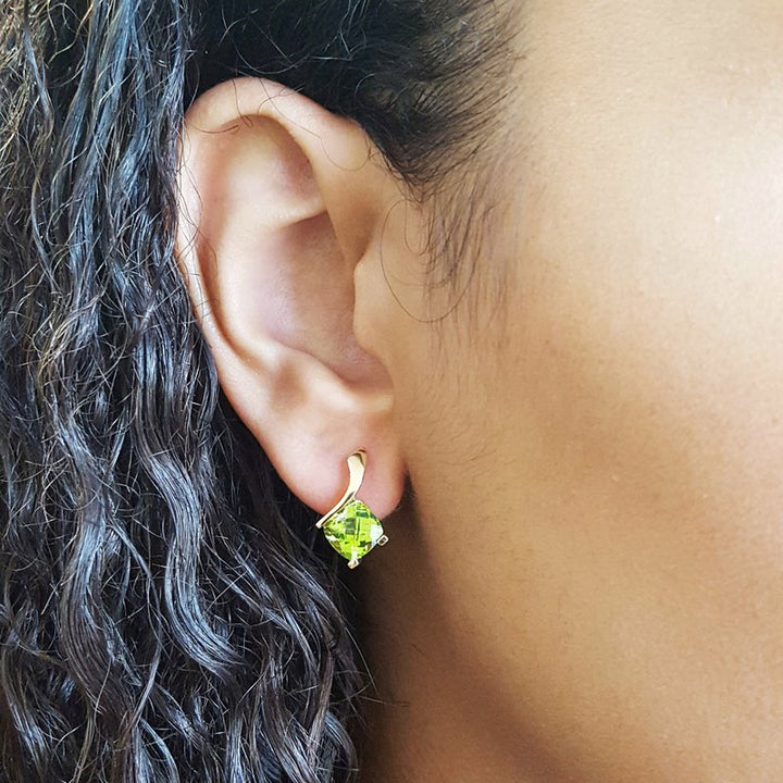 Arizona Peridot Gold Jewelry Sleek Swoop Peridot Earrings