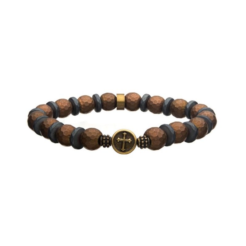 INOX Jewelry 10mm Hematite Stone with Coppertone Silicone String Bracelet BREL001B