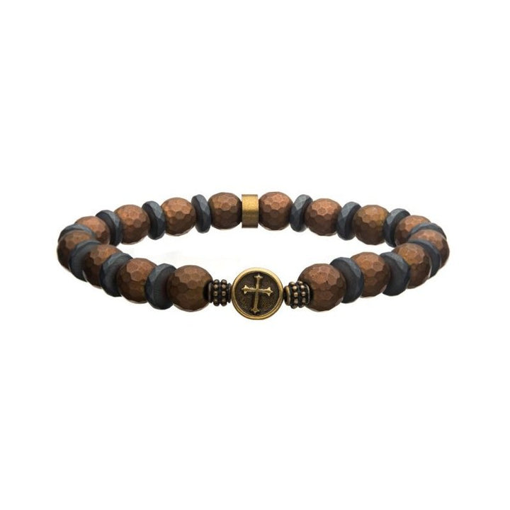 INOX Jewelry 10mm Hematite Stone with Coppertone Silicone String Bracelet BREL001B
