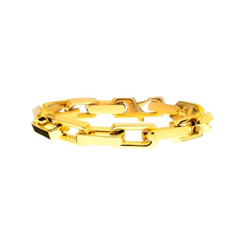 INOX Jewelry 10mm High Polished Finish 18K Gold IP Heavy Flat Square Link Bracelet BR575GP