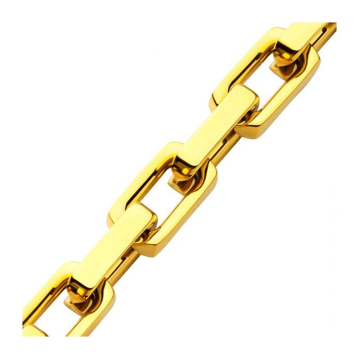 INOX Jewelry 10mm High Polished Finish 18K Gold IP Heavy Flat Square Link Bracelet