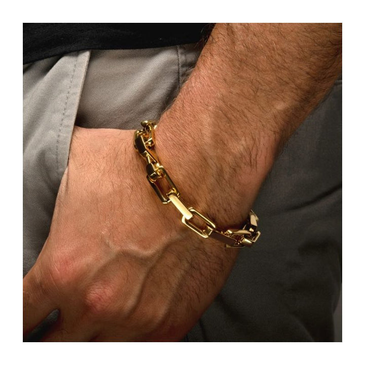 INOX Jewelry 10mm High Polished Finish 18K Gold IP Heavy Flat Square Link Bracelet