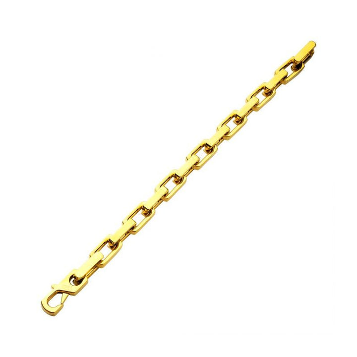 INOX Jewelry 10mm High Polished Finish 18K Gold IP Heavy Flat Square Link Bracelet