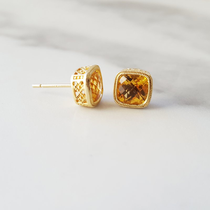 Allison Kaufman Engraced Bezel Citrine Studs C327-91266