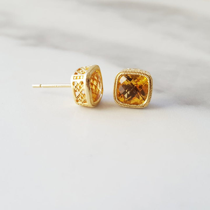 Allison Kaufman Engraced Bezel Citrine Studs C327-91266