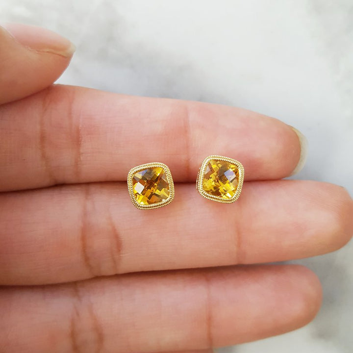 Allison Kaufman Engraved Bezel Citrine Studs