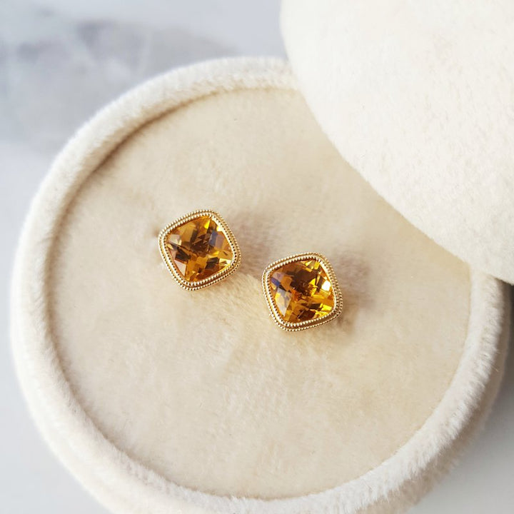 Allison Kaufman Engraved Bezel Citrine Studs