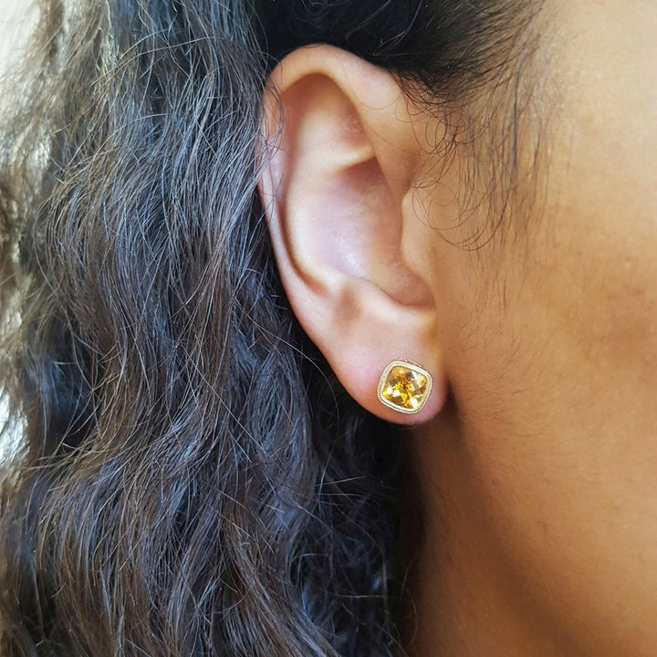 Allison Kaufman Engraved Bezel Citrine Studs